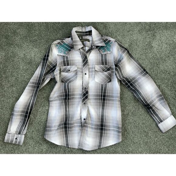 Roper Plaid Button Down Embroidered Shirt Adult Small - Picture 1 of 2